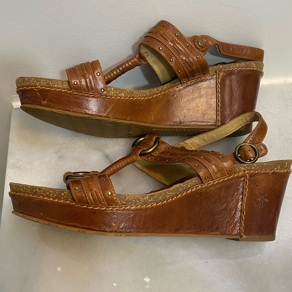 Frye LEATHER Sandals-Ivy O Ring Sling -Size 9 -Wedge - Picture 5 of 15